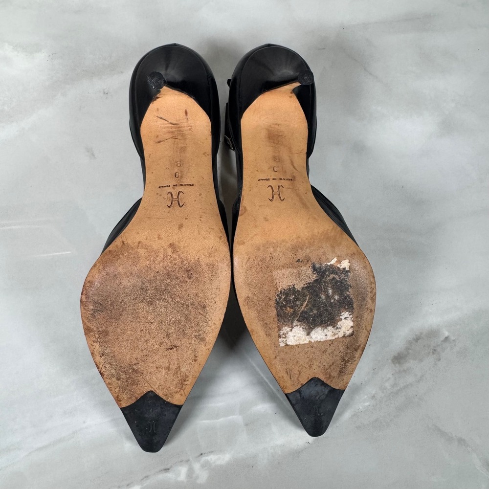 Cole Haan Collection Black Fringe Stiletto Heels Ankle Strap Pointed Toe Leather - Picture 12 of 15